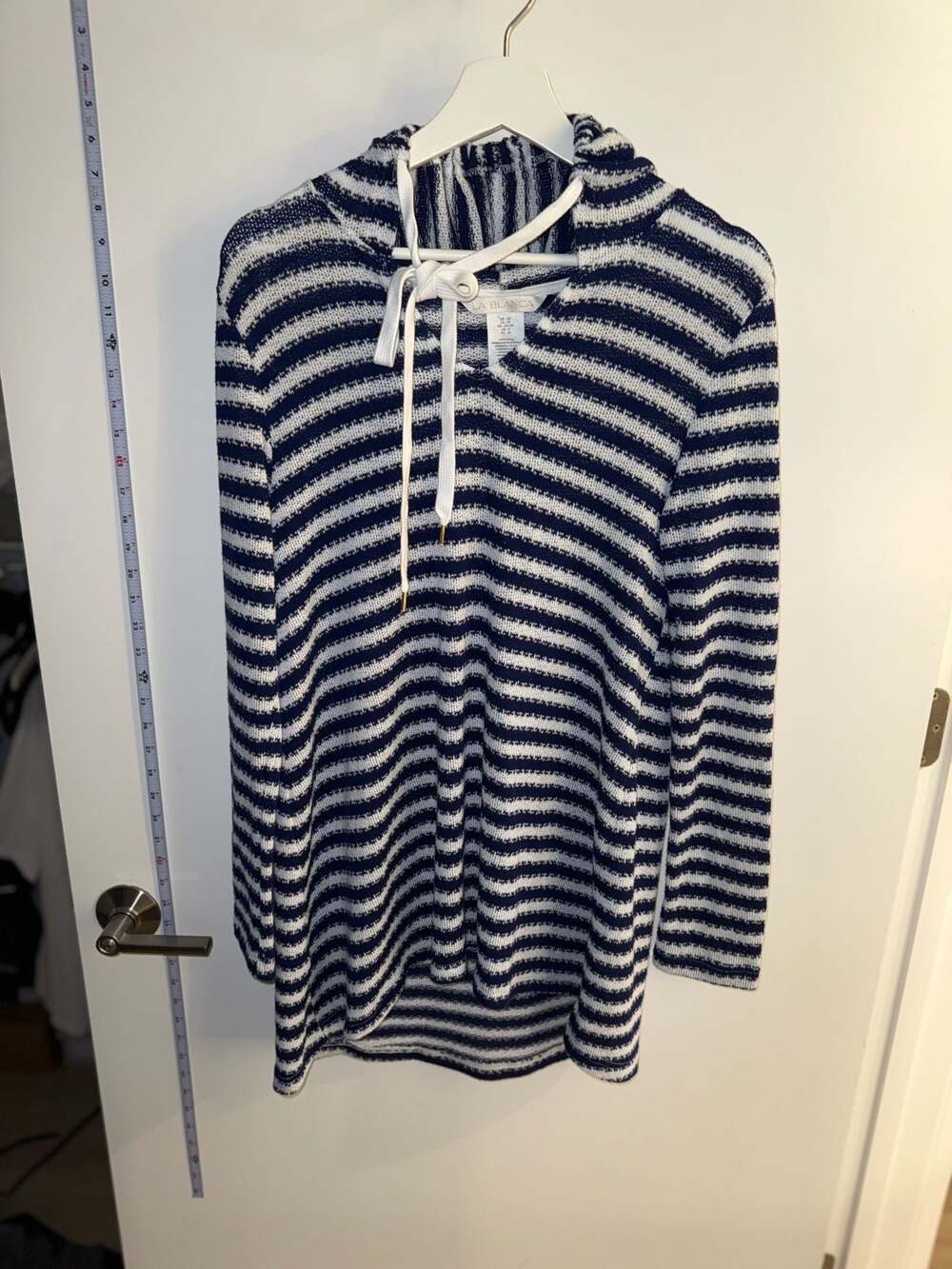 La Blanca Navy & White Striped Hooded Knit Beach Cover-Up Size XS